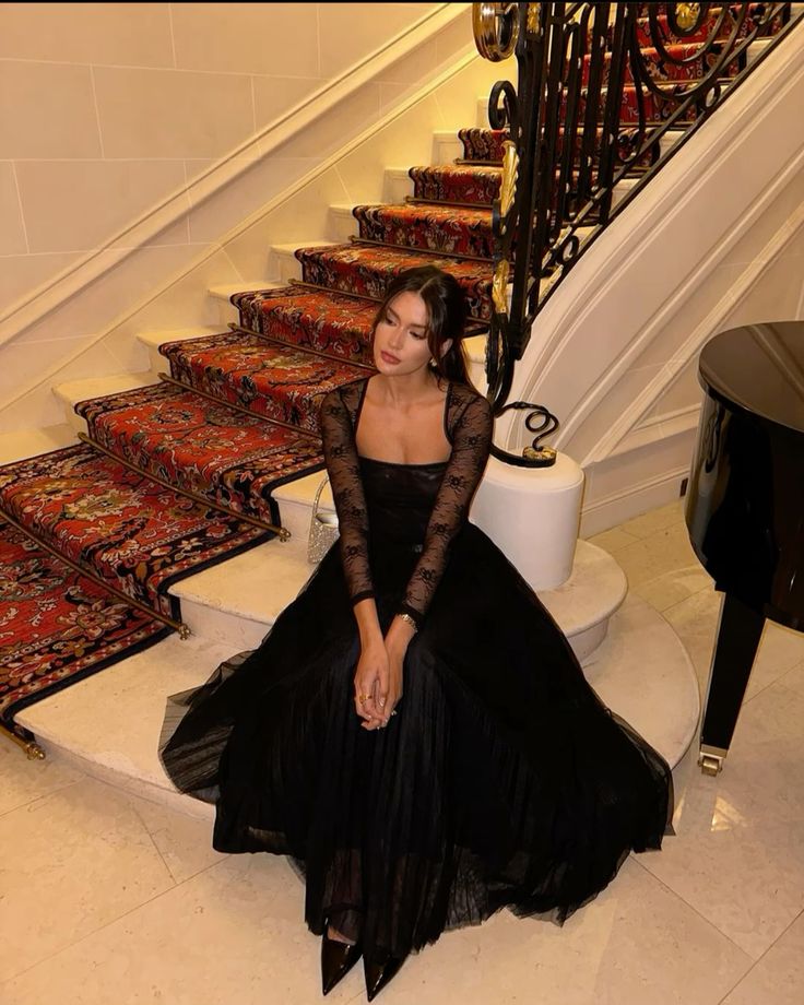 Black Evening Dress Elegant Lace Party Dress fg7313