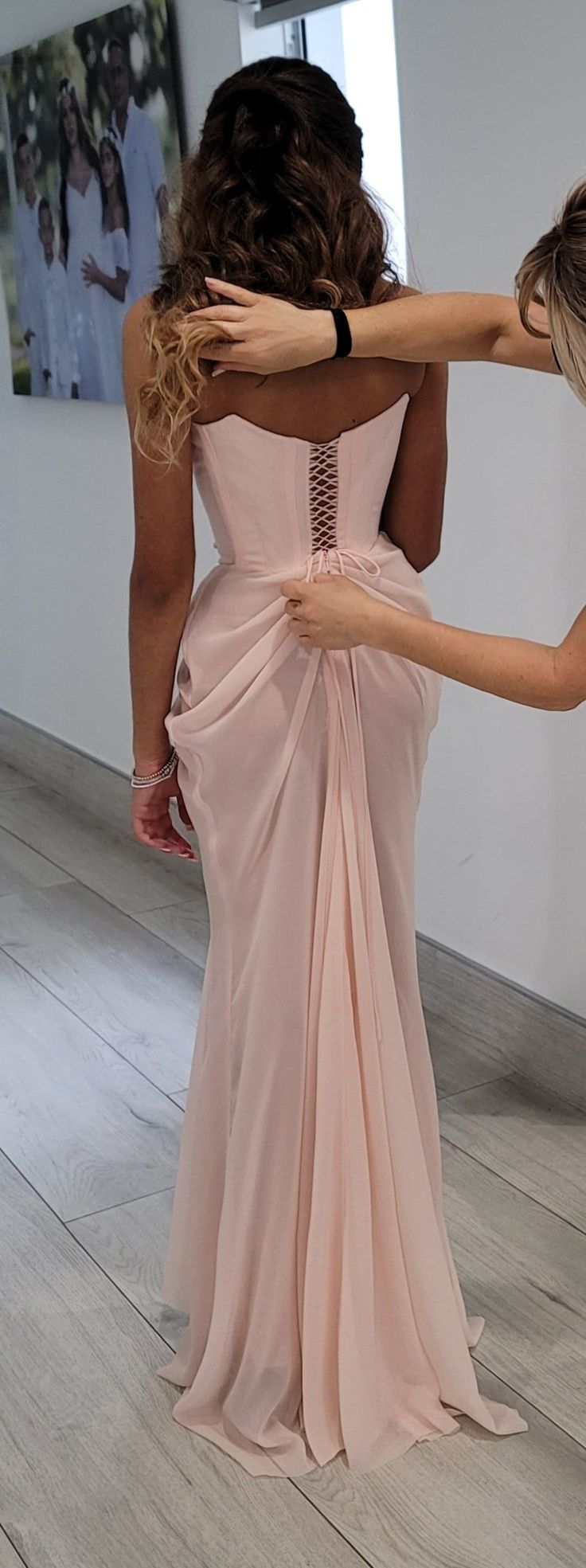Pink vintage elegant beaded chiffon evening dress fg7371