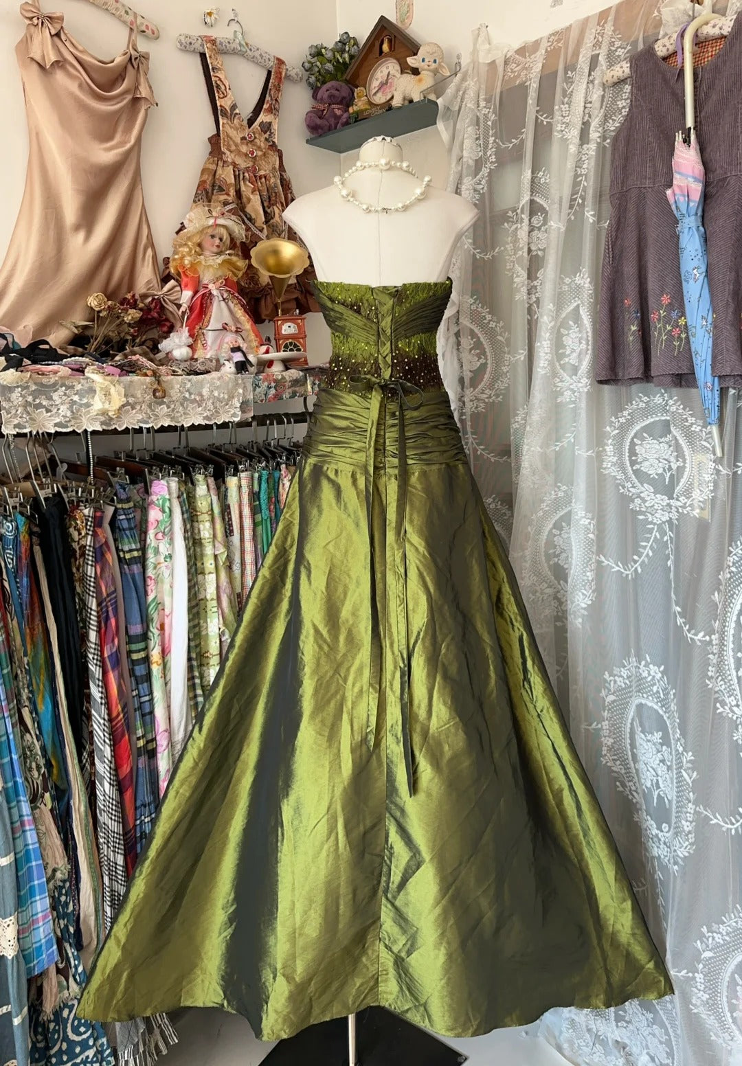 A Line Green Strapless Prom Dress Evening Party Dress fg7383