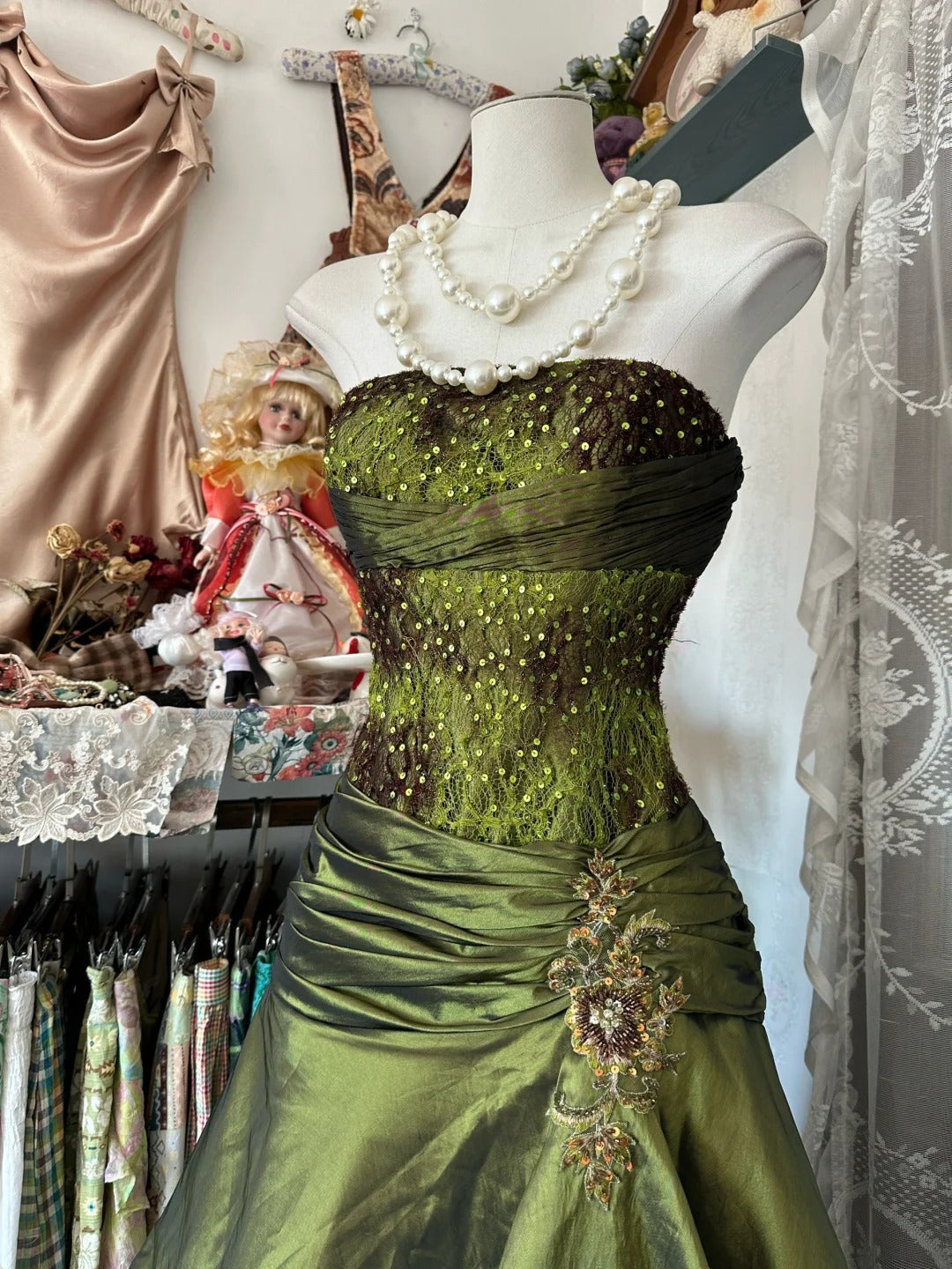 A Line Green Strapless Prom Dress Evening Party Dress fg7383