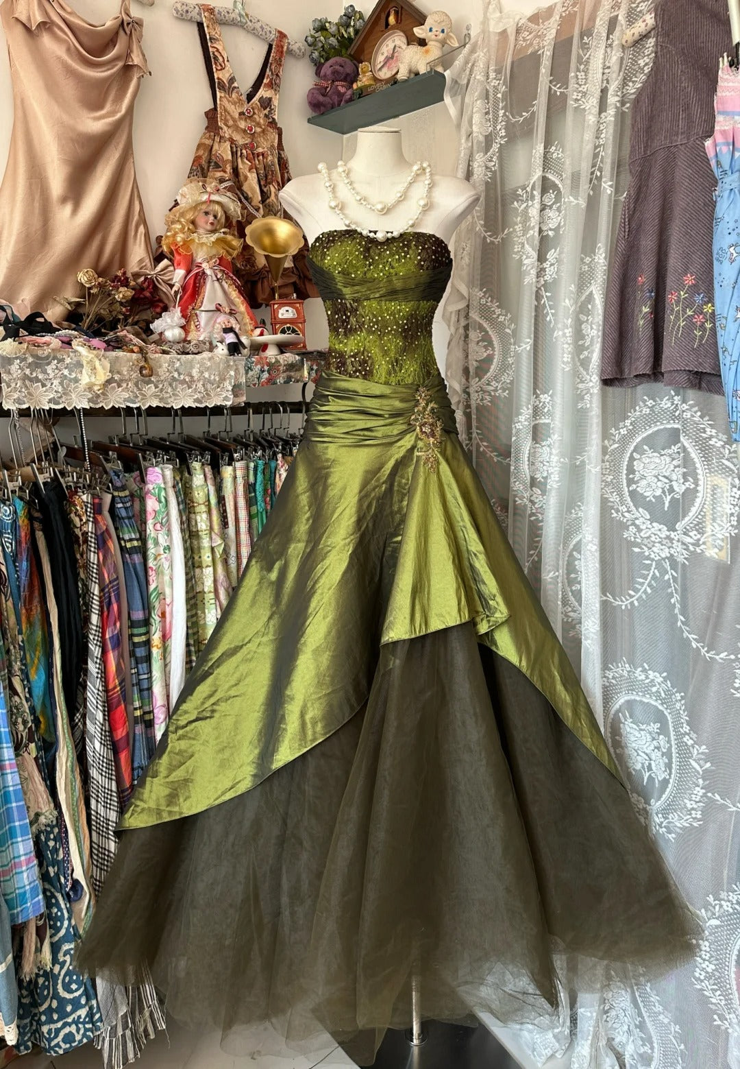 A Line Green Strapless Prom Dress Evening Party Dress fg7383