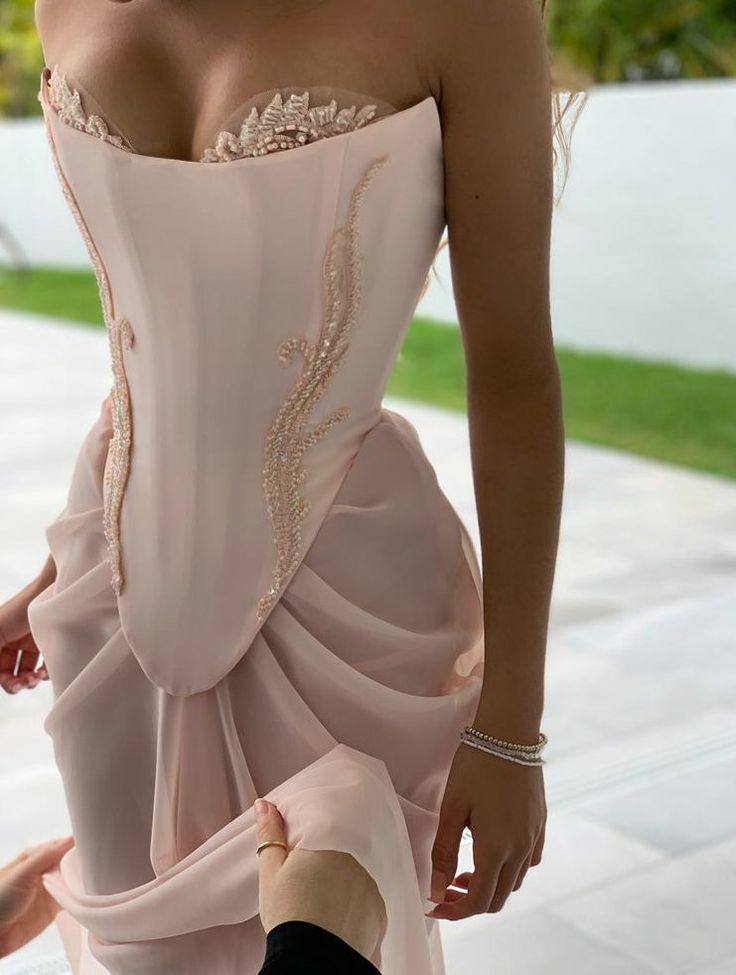 Pink vintage elegant beaded chiffon evening dress fg7371