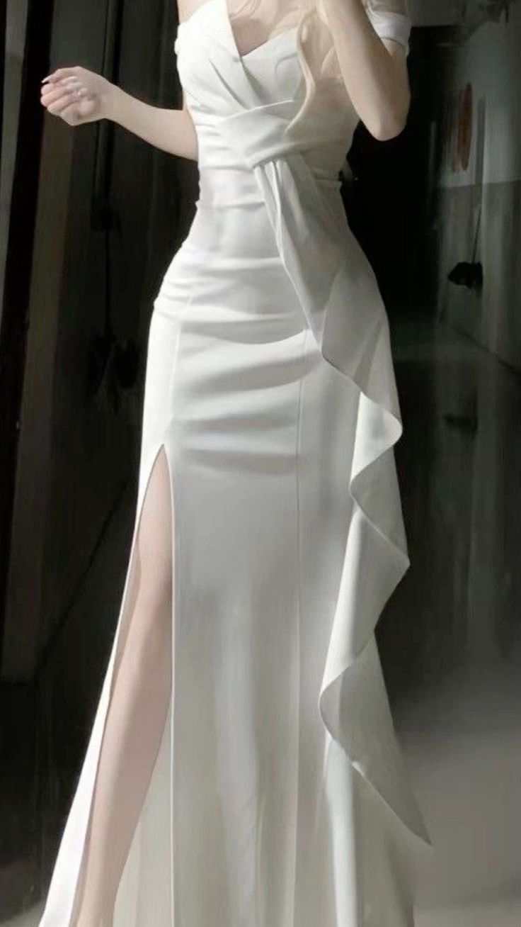 White Off Shoulder Long Prom Gown Evening Dress fg7392