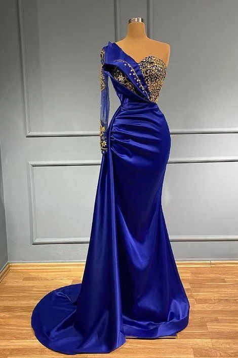 One Shoulder Long Sleeve Mermaid Prom Dress fg6767