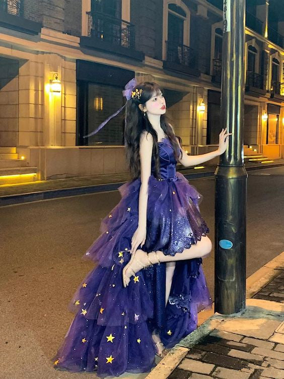 Elegant Purple A-Line Prom Dress Stars Love Elegant Lolita Party Dress fg5105