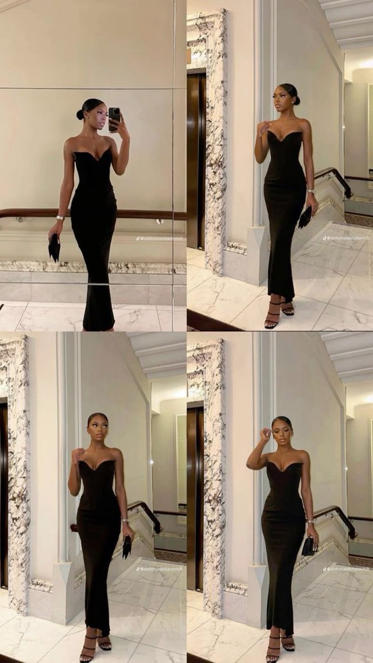 Strapless Prom Dress Black Elegant Evening Party Dress fg7310