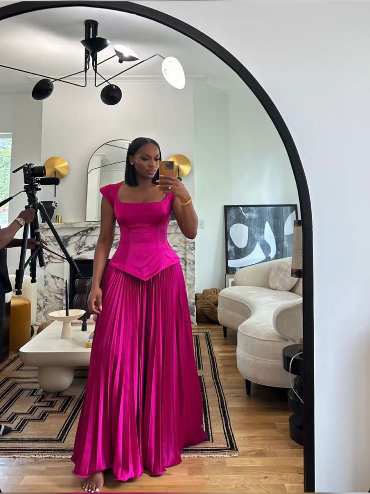 Hot Pink A Line Prom Dress Elegant Evening Party Dress fg7319