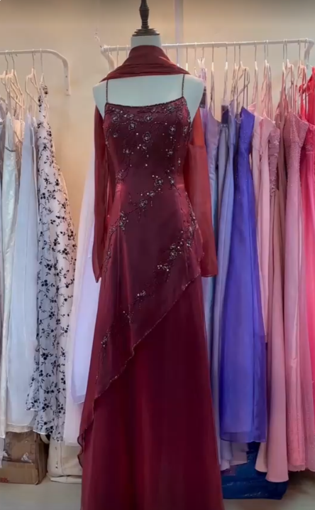 Burgundy Prom Dresses Evening Dress Floor Length Party Gowns fg6556