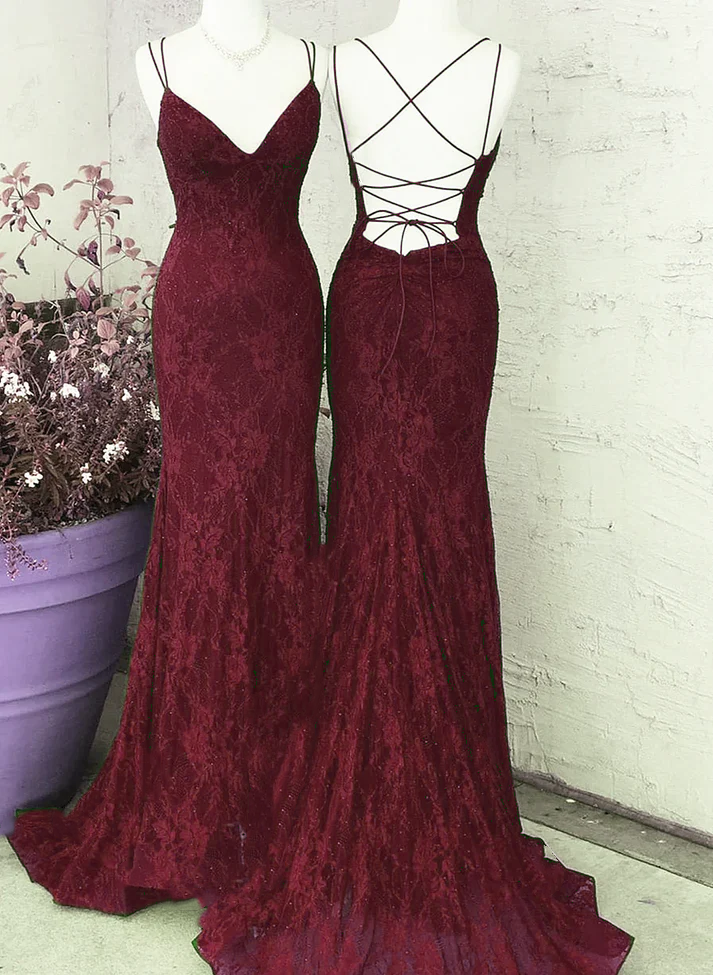 Green Lace Mermaid Straps Long Party Dress, Green Lace Wedding Party Dress fg4280