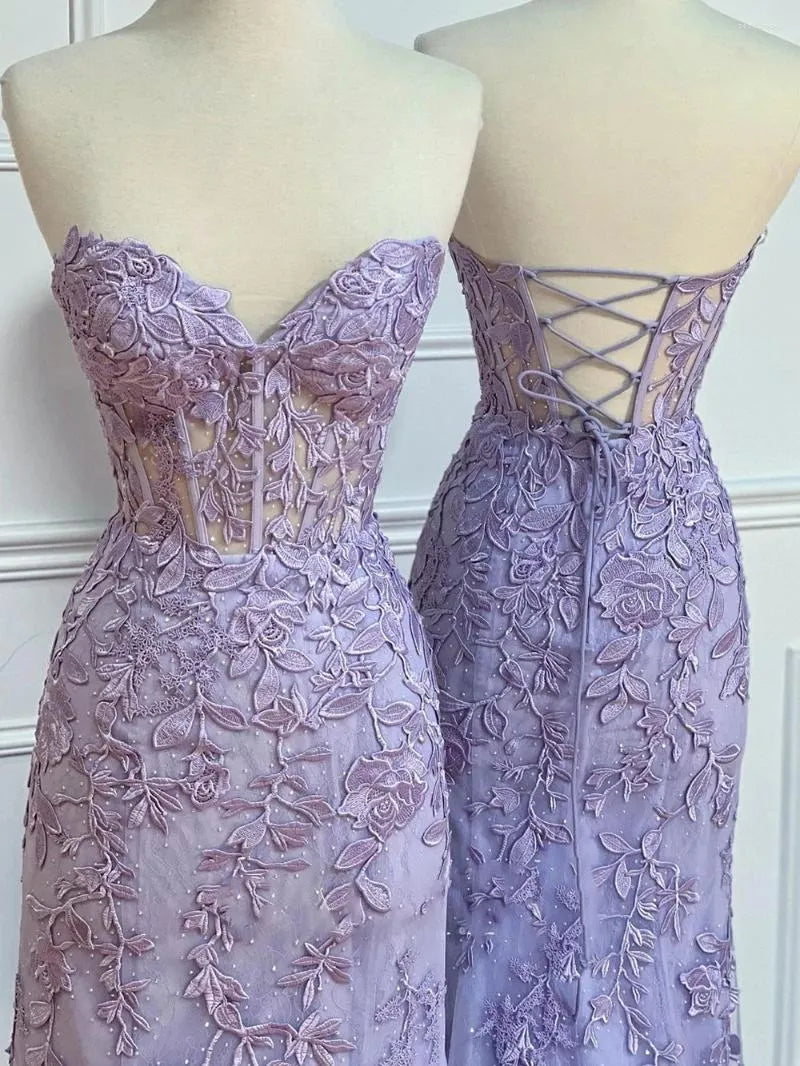 Lace Mermaid Dress Long Sweetheart Formal Evening Lace Up Back Party Dress fg7254