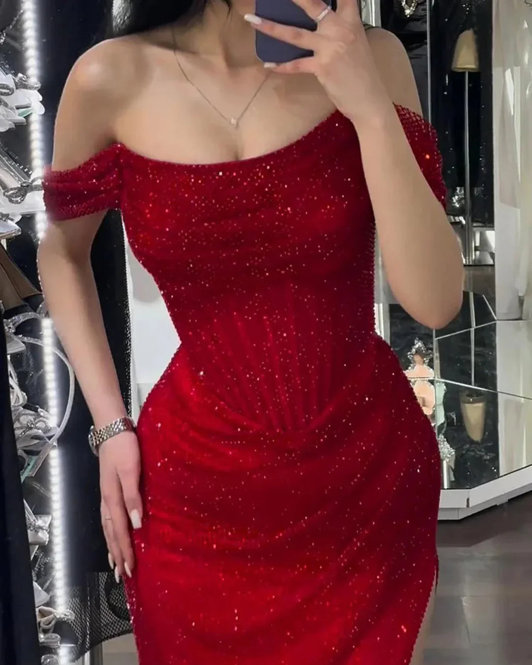 Mermaid Red Off The Shoulder Long Prom Formal Dress fg5943