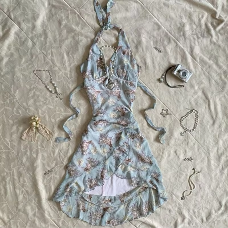 Retro Casual Dress Sexy Print Halter Short Party Dress Homecoming Dress fg7204