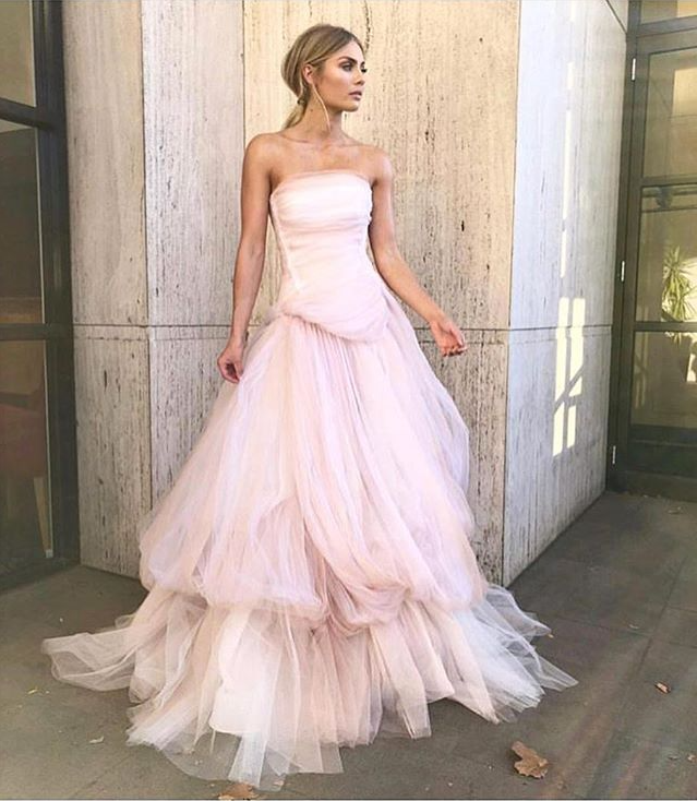 Light pink tulle long prom dress, pink tulle formal dress fg1020