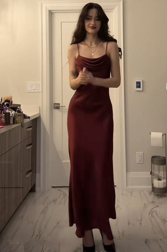 Modest Mermaid Straps Burgundy Prom Dress fg6345