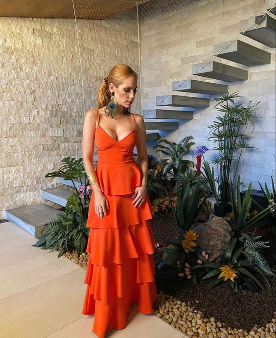 Spaghetti Straps Layer Long Prom Dress Birthday Dress fg6406