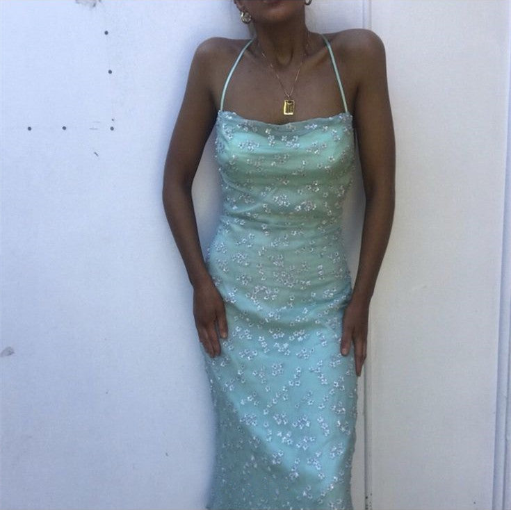 Spaghetti Straps Elegant Prom Dresses Floor Length Evening Dress fg7080