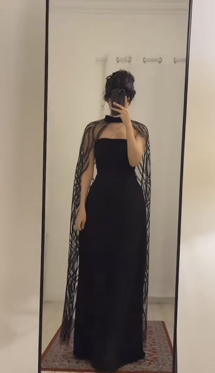 Black A line Long Prom Dress,Evening Dress With Shawl fg7021