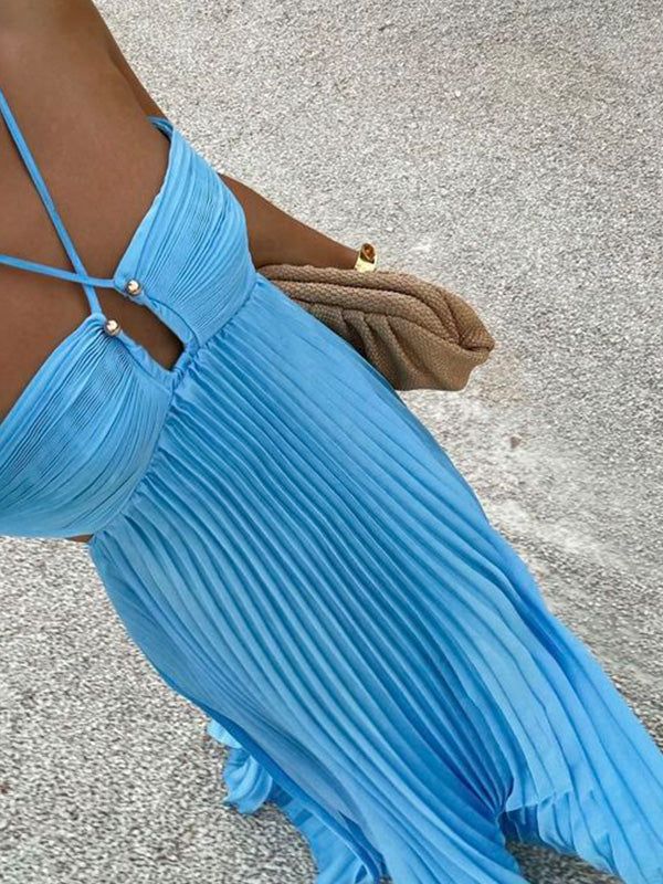 Simple Blue Sleeveless A-line Chiffon Long Evening Prom Dresses fg7203