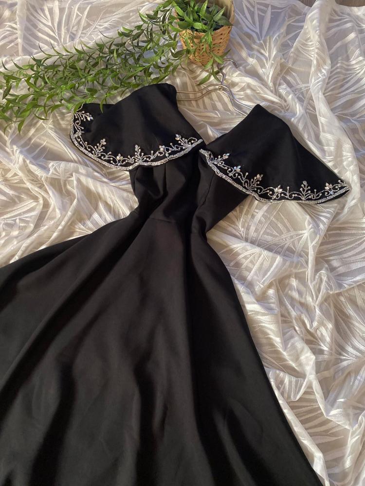 Black A line Long Prom Dress,Black Evening Dress fg7022