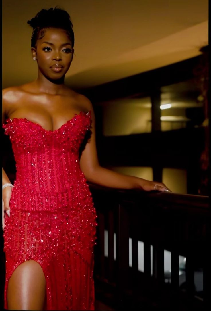 Red strapless mermaid prom dress long evening dress with slit fg7106