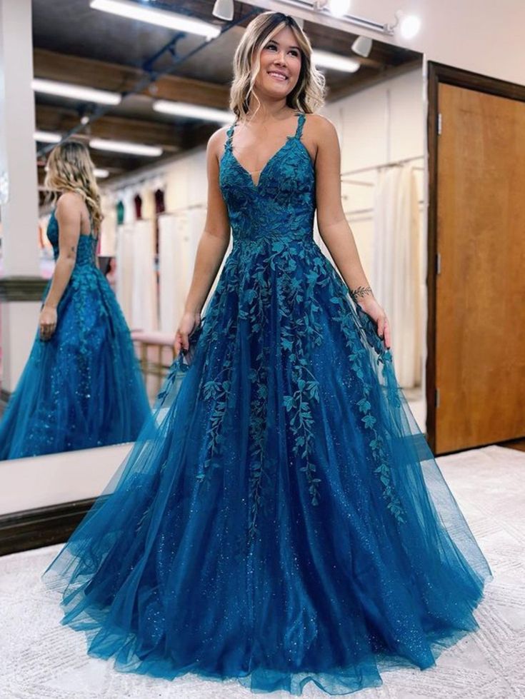 A Line Glitter Tulle Lace Prom Dress fg7005