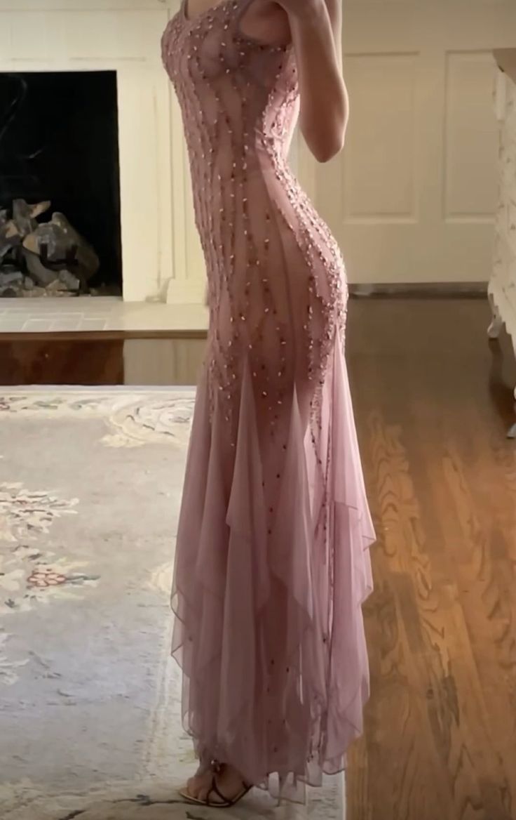 Modest Mermaid V Neckline Pink Chiffon Ruffles Long Party Dress Prom Dresses fg7151