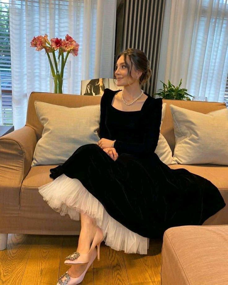 Vintage Black With White Tulle Prom Dress fg2975