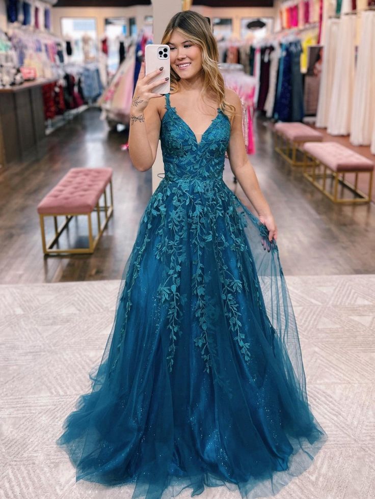 A Line Glitter Tulle Lace Prom Dress fg7005