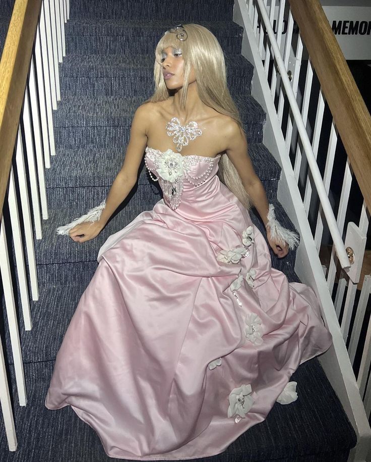Pink Strapless Satin Long Prom Dresses Evening Dress With Flowers fg7076