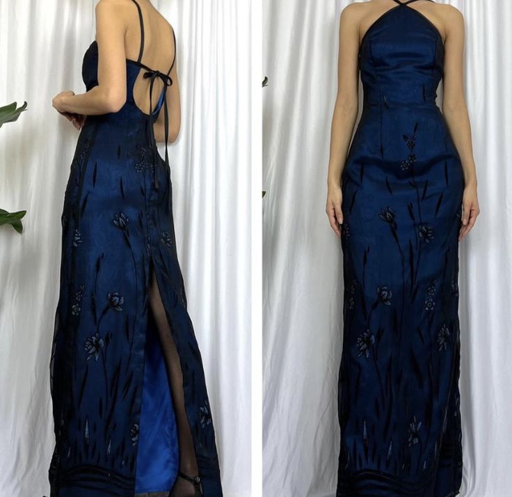 Navy Blue Floor Length Evening Dress Tulle Prom Dresses With Embroidered fg7152
