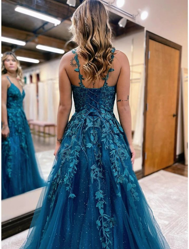 A Line Glitter Tulle Lace Prom Dress fg7005