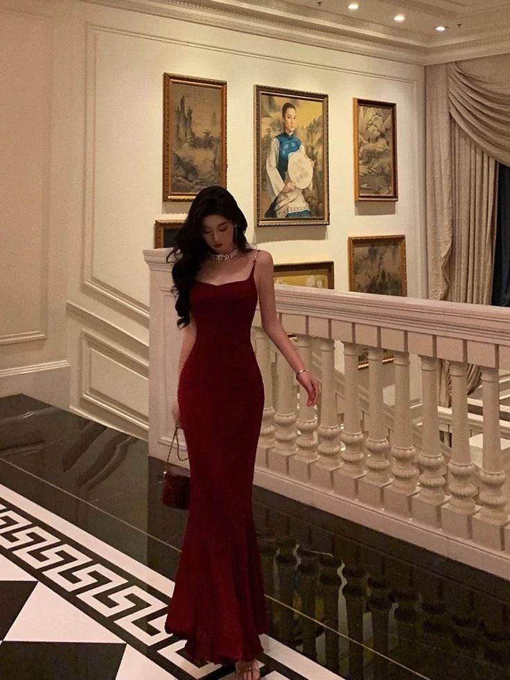 Sexy Sheath Spaghetti Straps Red Long Prom Dresses Birthday Dress fg7025