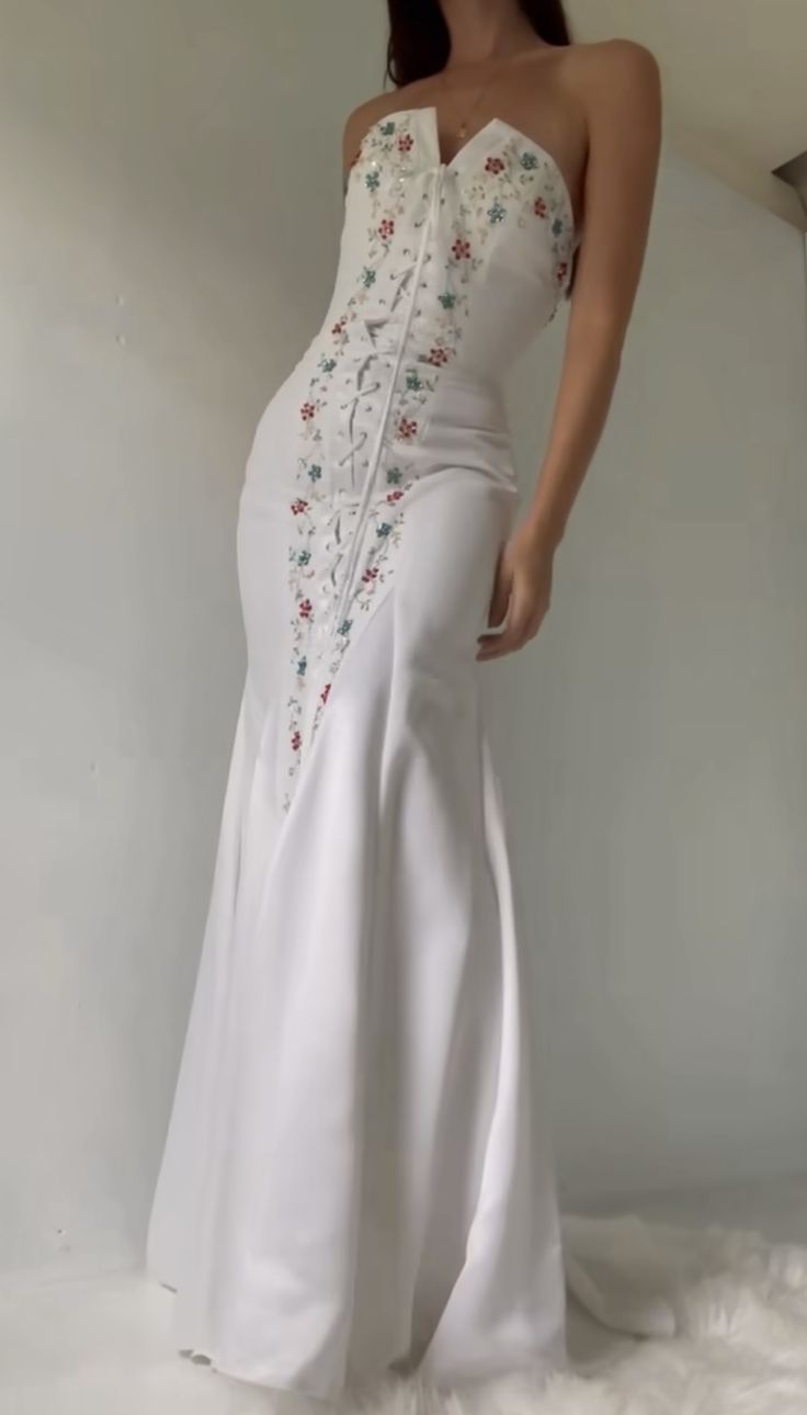 White strapless long dress elegant mermaid evening gowns fg7071