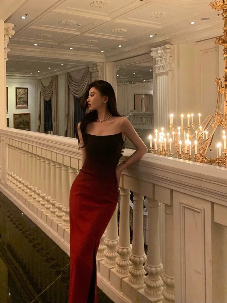 Sexy Mermaid Strapless Ombre Burgundy Satin Slit Long Prom Dresses Birthday Outfits fg7027