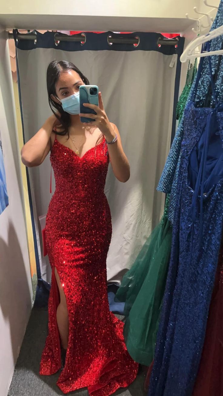 Red Sequin Prom Dress Long Formal Dress Graduation School Party Gown fg7057