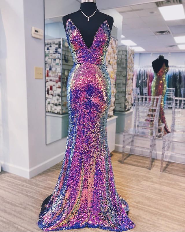 Sequins V-Neck Prom Dress Long Formal Dress fg7044