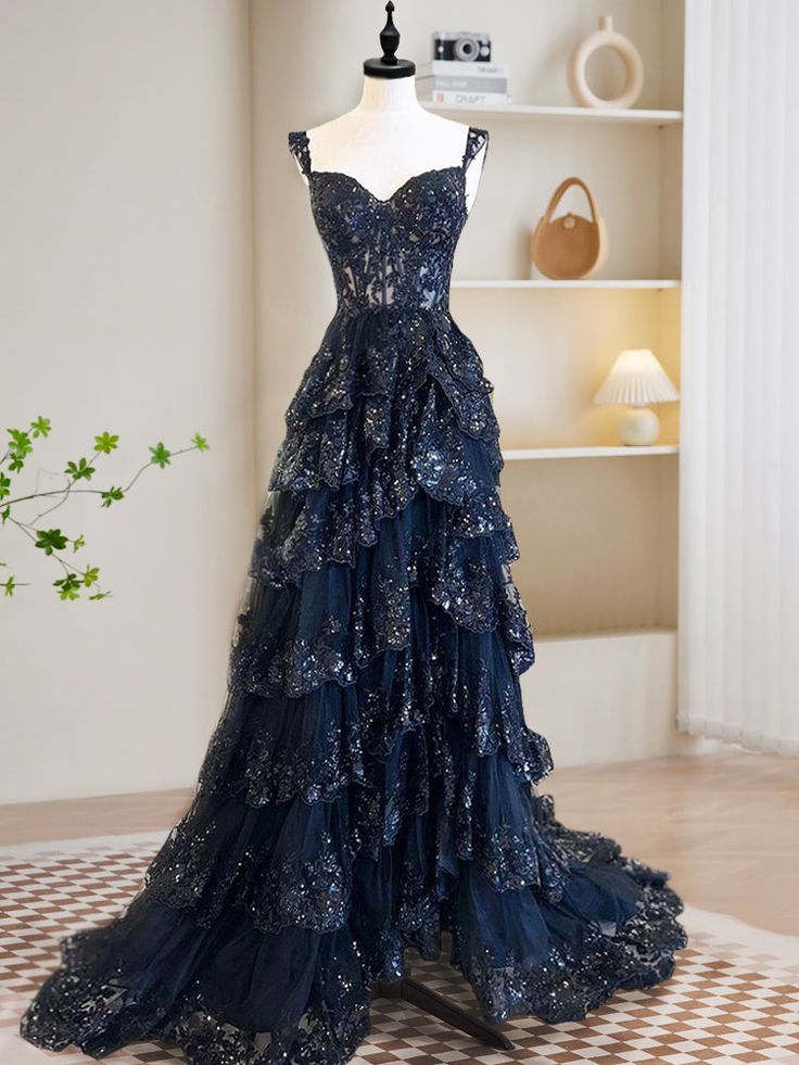 A-Line Tulle Sequin Long Prom Dress, Sequin Long Formal Dress fg6987