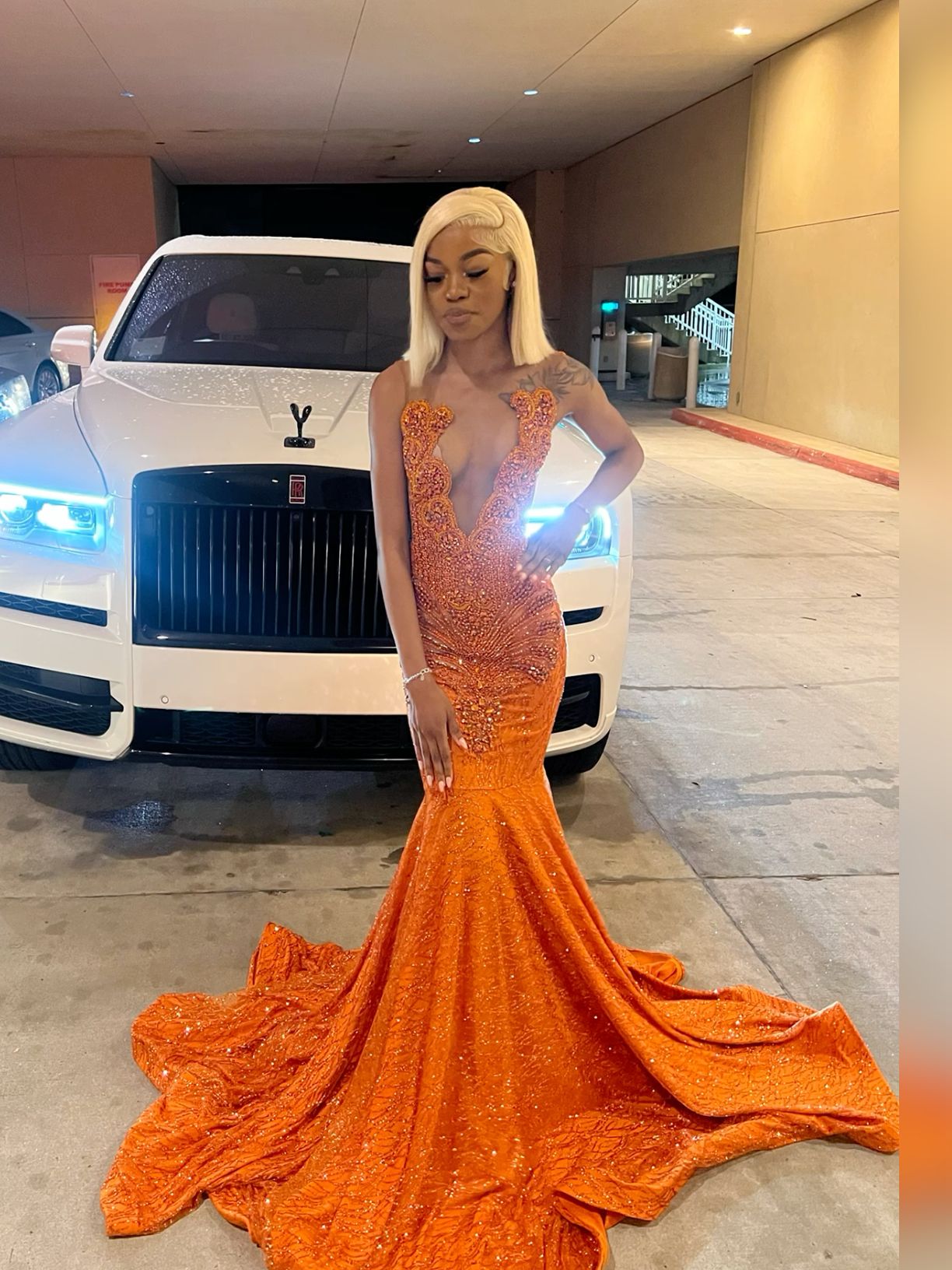 Long Mermaid orange prom dress Sexy Party Dress fg7100