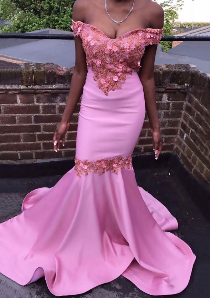Mermaid Off-the-Shoulder Court Train Satin Prom Dress With Beading Flowers fg7040