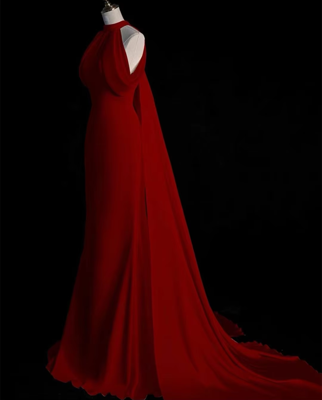 Charming Burgundy Halter Mermaid Evening Dress With Trail fg6654