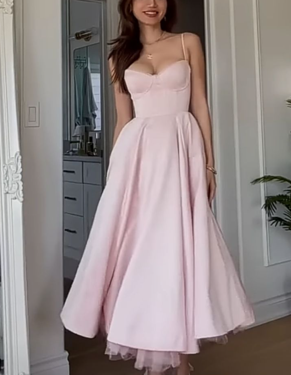 Women's Sleeveless Midi Dress Pink Evening Gown fg6638