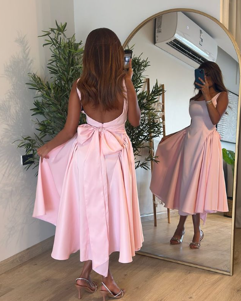 Pink Mid Length Prom Dress Pink Evening Gown fg6359