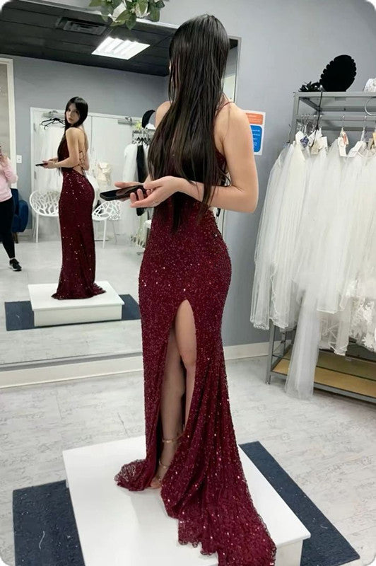 Long Evening Dresses Mermaid Sequins Prom Dress with Silt fg6711