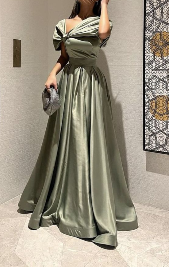 A Line Off Shoulder Sage Green Prom Dress Evening Formal Party Gowns fg7447