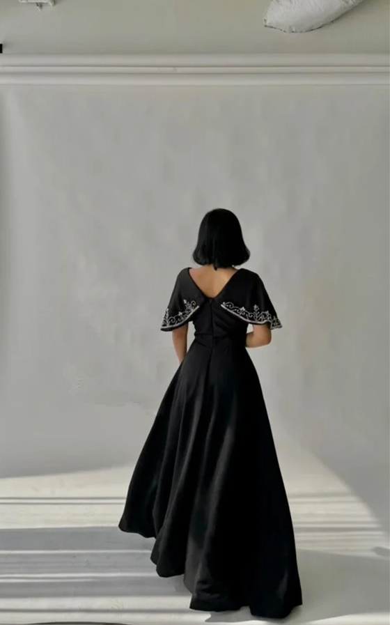 Black A line Long Prom Dress,Black Evening Dress fg7022