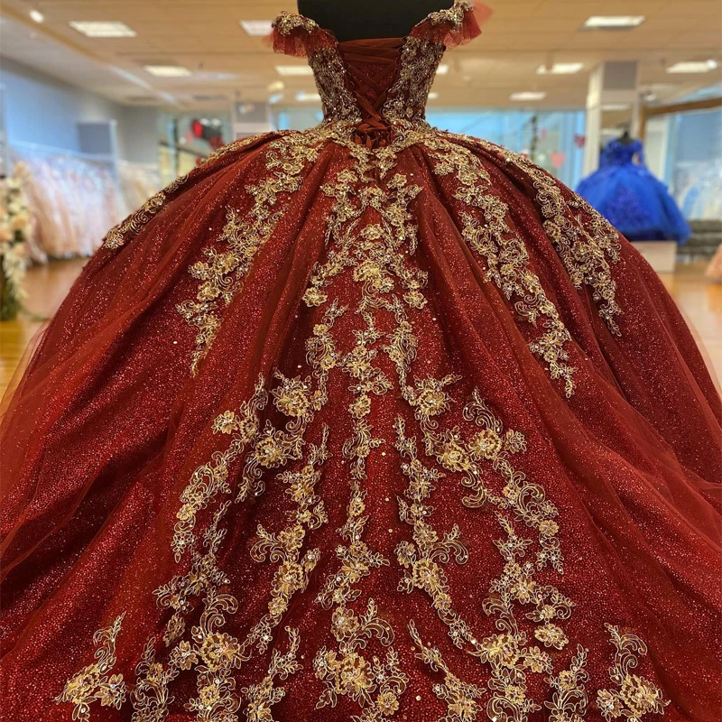 Dark Red Sequins Quinceanera Dresses 2024, Lace Up Ball Gown Prom Gowns fg6290