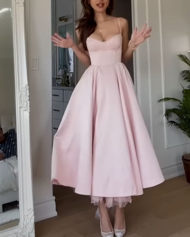 Women's Sleeveless Midi Dress Pink Evening Gown fg6638