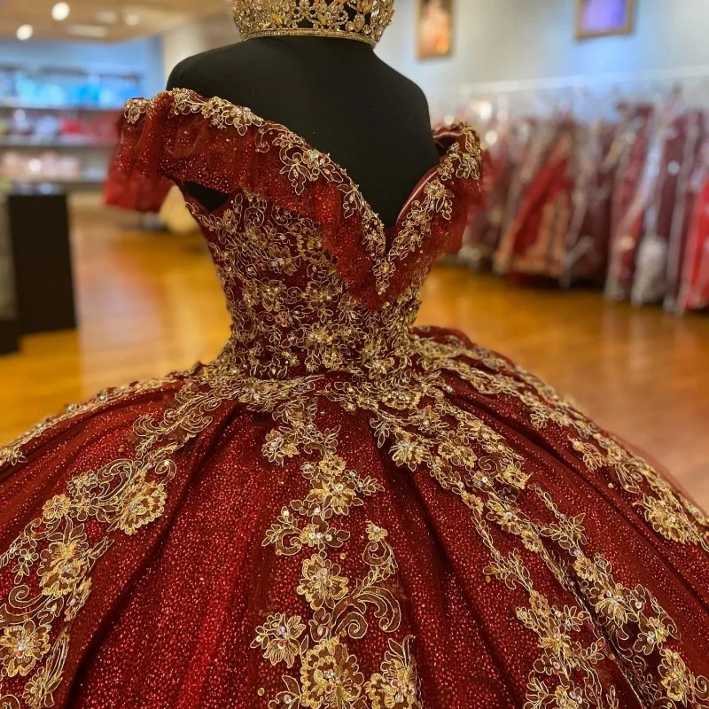 Dark Red Sequins Quinceanera Dresses 2024, Lace Up Ball Gown Prom Gowns fg6290