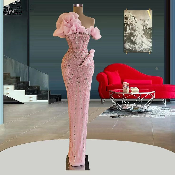 Sparkly Prom Dresses Beaded Crystals Pink Evening Formal Gowns fg7008