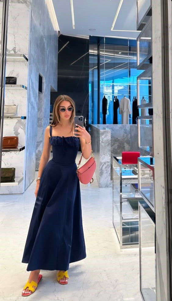 Navy Blue Ankle Length Evening Dresses, Cheap Prom Dresses fg6550